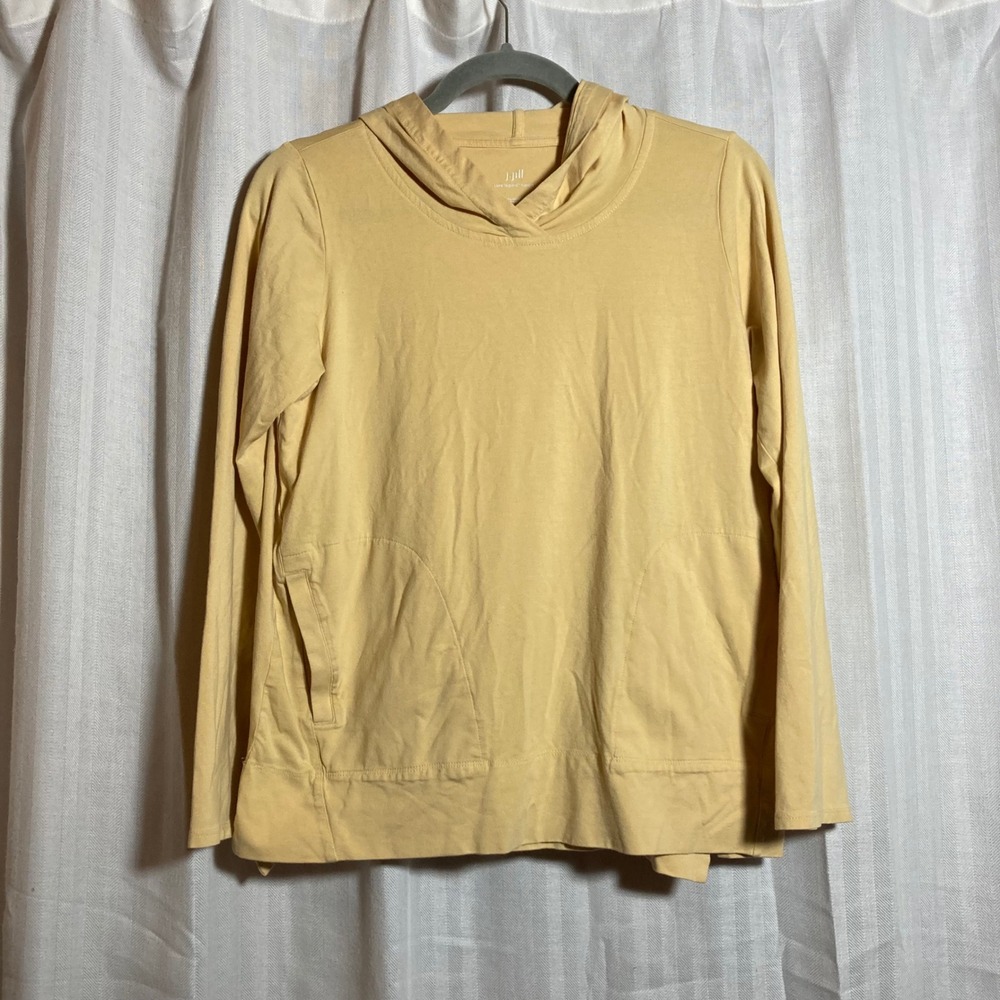 J. Jill Luxe Supima Hoodie Yellow Long Sleeve Pullover Kangaroo Pocket Small